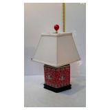 Asian table lamp with cloth shade, 19" tall,