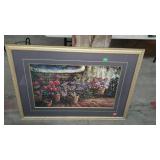 Framed print of flowers, measures 43 inches long,