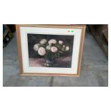Framed print of flowers, measures 39 inches long,