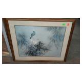 Print - bird & floral scene, framed & double