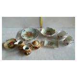 Painted china - creamers, sugars, footed bowl,
