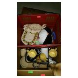 Box with misc glassware, cups gravy boat etc