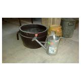 Planter group, plastic barrel shaped planter with