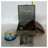 Early metal file storage box with blank CDs,