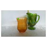 Glassware, amber crackle glass vase, and green