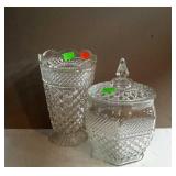 Two Wexford glass pieces, one covered biscuit or
