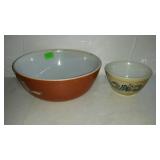 Two Pyrex mixing bowls 10in and 6in