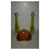 Colored glass - pair of yellow art glass bud