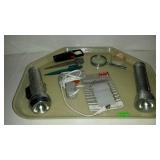 Misc - two flashlights, two magnifying glasses,