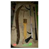 Misc - grill brush, hay hook, reach stick, shoe