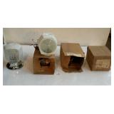 Three mid century bathroom wall fixture lights,