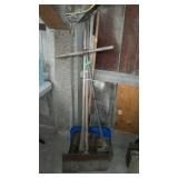 Long handle tool lot, shovels, post hole cleaner,