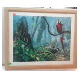 Framed print of a parrot in the jungle, measures