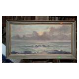 Oil on canvas of the ocean, measures 54 inches