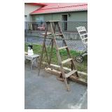 Wooden 5ft step ladder, and an old wooden fence