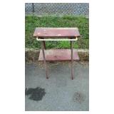 Stand double wooden shelves on dowel legs, old