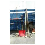 Tool lot, snow shovel, garden hoes, hack saw,