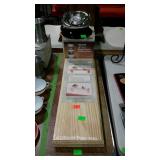 Single burner propane stove, new with box; and two