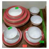 16-pcs Pyrex dishware with pink boarders and gold