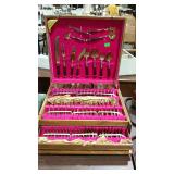 Silverchest with 132-pc wood handled flatware set