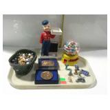 Misc - Wade figurines, belt buckles, marbles,