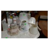 Lamp shades group, 9 total- one pair is cloth, and