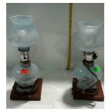 Vanity lamps, pair of blue tinted glass with globe