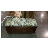 Plywood storage box on wheels with padded seat top