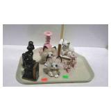 Ceramics - cat & poodle figurines and bookends,