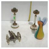 Home decor - cannon figure, marble & brass candle
