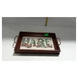 Serving tray with needlepoint "Hare" design under