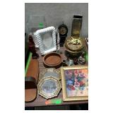 Group lot of decor items. Vases, mirrors, brass,