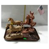 Home decor, metal horse statues - lot of four, one