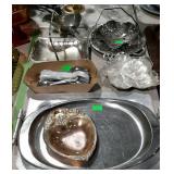 Silver plate group lot - trays, flatware, gravy