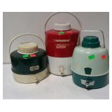 Vintage drink jug coolers, group of three. Two