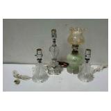 Glass vanity lamps, four total. Two are a matched