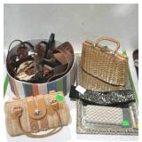 Fashion group, two wicker woven handbags, a