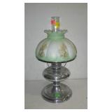 Glass and metal oil lamp, needs burner. Stands