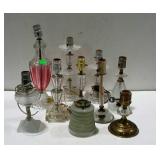 Glass lamps group - nine total, some need wiring,