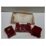 Misc- Lace collar, & approx 98 red velvet pouches