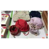 Group - vintage hats & purses, apron, and four