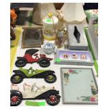 Home decor group lot with car wall art, tissue