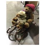 Wooden runner sled with two teddy bears sled does