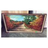 Painting on board, fall foliage scene, framed -