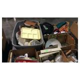 Skid lot of misc household stuff, material, lunch