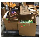 Skid lot of misc household stuff, wall shelves,