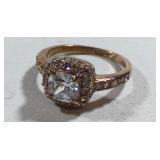 10 K Rose Gold Plated Cushion Cut CZ Ring w/ Halo