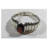 Sterling Silver Solitaire Oval Shaped Garnet Ring