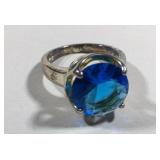 6.84 CT Synthetic Blue Topaz Sterling Silver Ring
