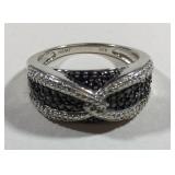 Genuine Black & White Diamond Cluster Band Ring